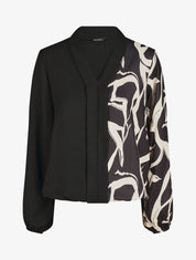 Blouse droite bi-colore et col V - Beige - 1