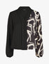 Blouse droite bi-colore et col V - Beige - 1