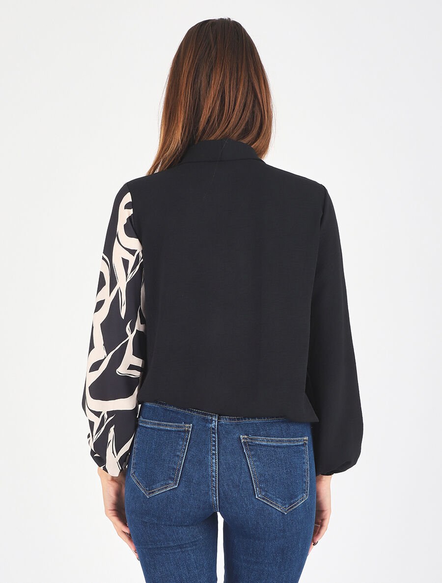 Blouse droite bi-colore et col V - Beige - 5