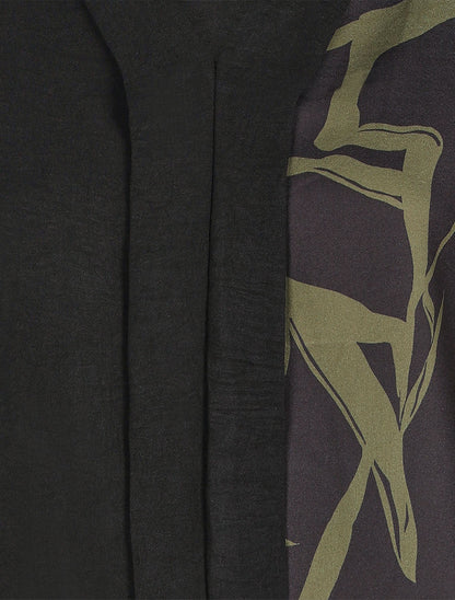 Blouse droite bi-colore et col V - Kaki - 3