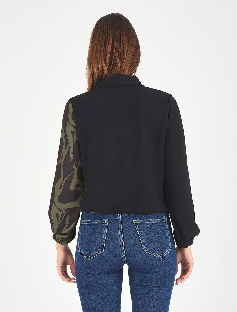 Blouse droite bi-colore et col V - Kaki - 5