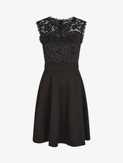 Robe uni à bustier en dentelle - Noir - 1