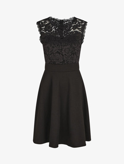 Robe uni à bustier en dentelle - Noir - 1