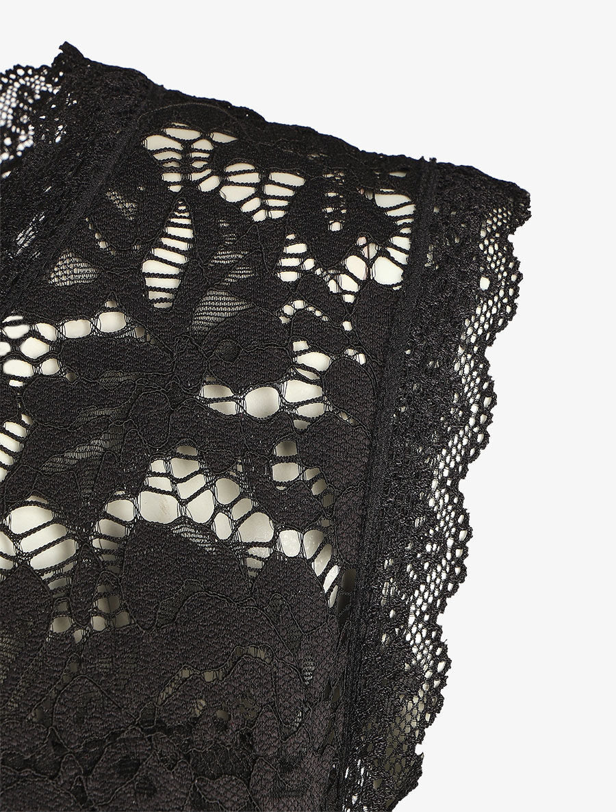 Robe uni à bustier en dentelle - Noir - 3