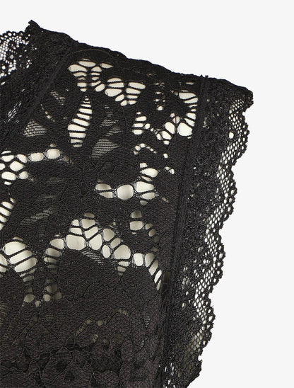 Robe uni à bustier en dentelle - Noir - 3