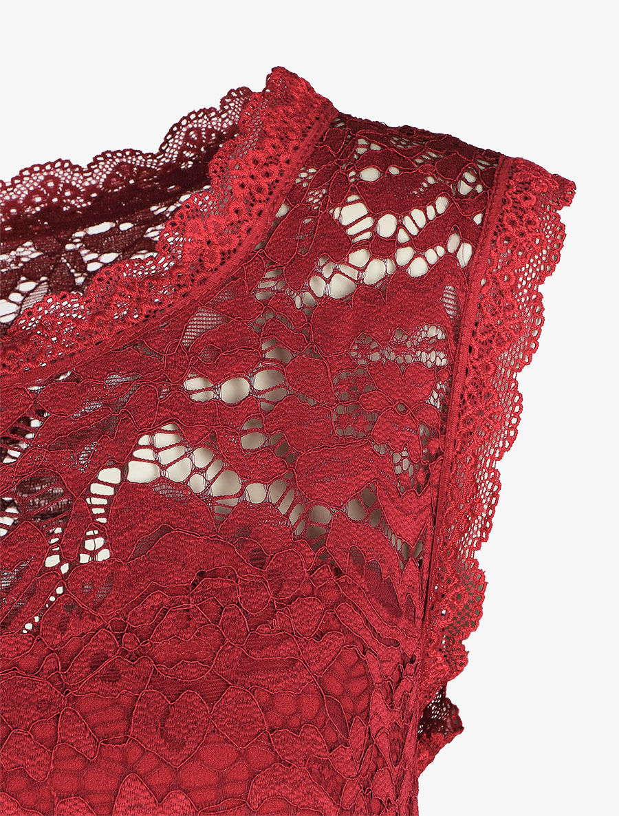 Robe uni à bustier en dentelle - Bordeaux - 3