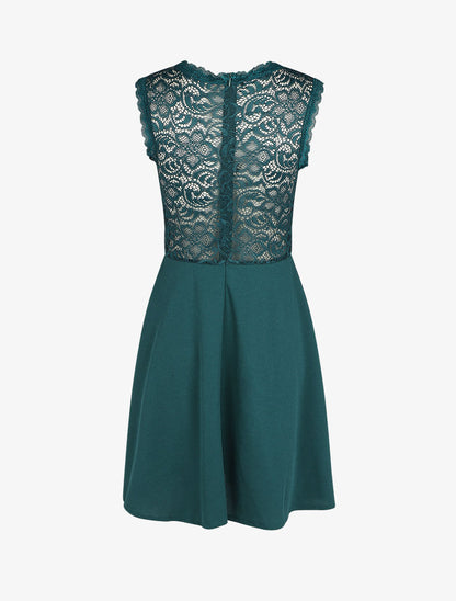 Robe uni à bustier en dentelle - Bleu canard - 2