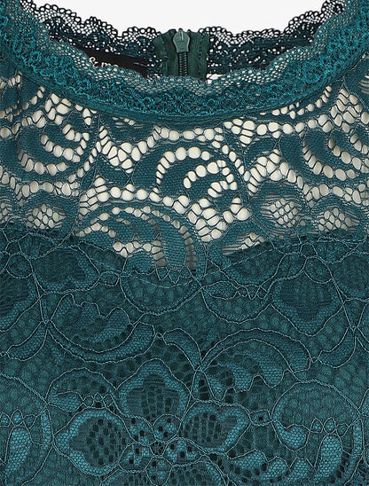 Robe uni à bustier en dentelle - Bleu canard - 3