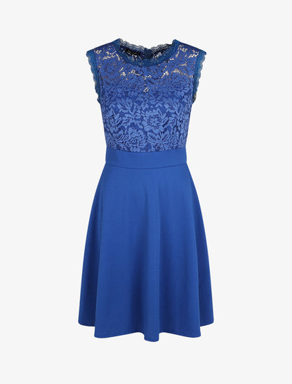 Robe uni à bustier en dentelle - Bleu royal - 1