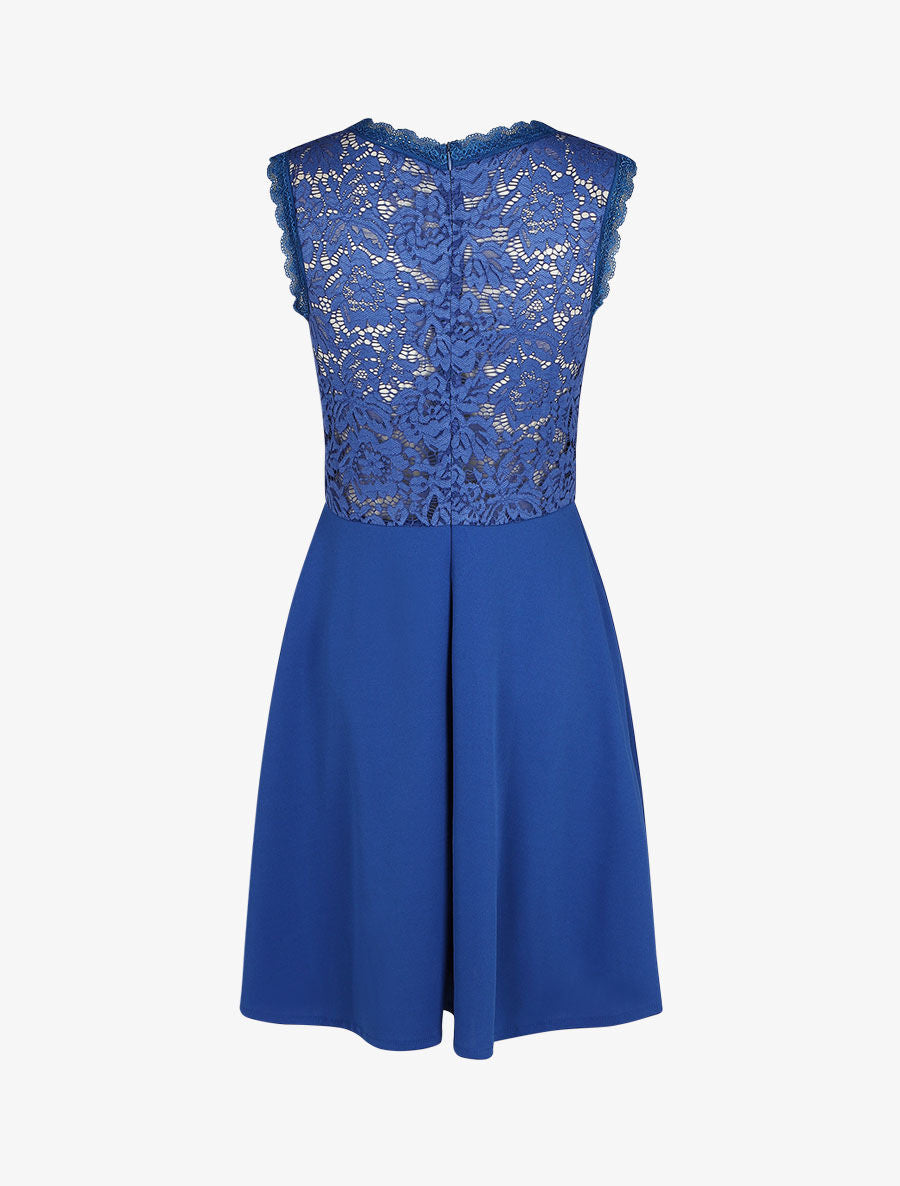 Robe uni à bustier en dentelle - Bleu royal - 2