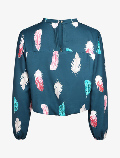 Blouse à imprimé plume - Bleu canard - 2