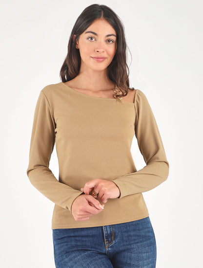 Blouse unie à empiècement métal à l&