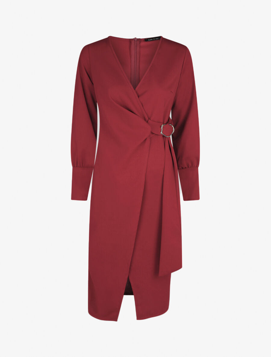 Robe longue unie effet portefeuille - Bordeaux - 1