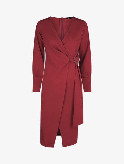 Robe longue unie effet portefeuille - Bordeaux - 1