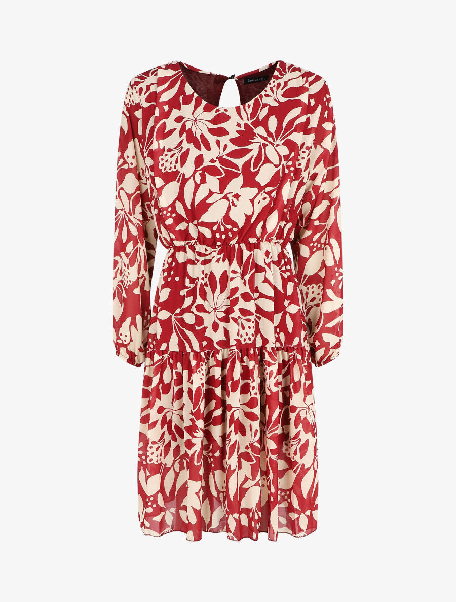 Robe évasée imprimé floral - Bordeaux - 1