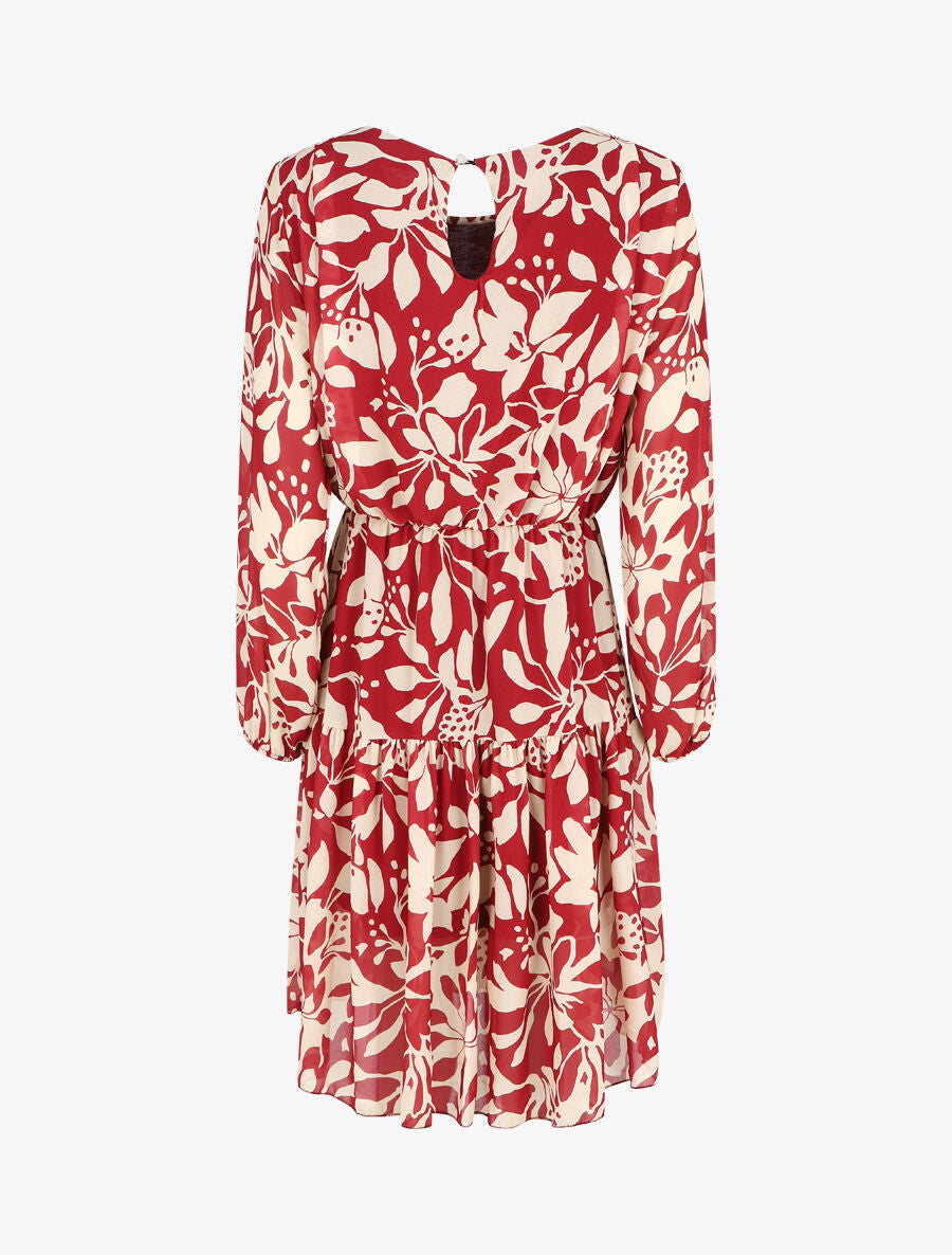 Robe évasée imprimé floral - Bordeaux - 2