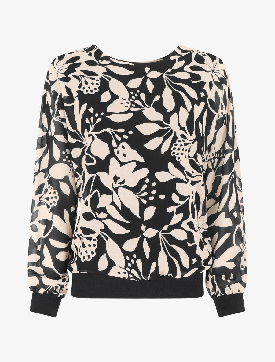 Blouse en voile imprimé fleuri - Noir - 1