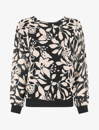 Blouse en voile imprimé fleuri - Noir - 1