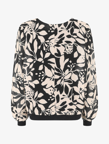 Blouse en voile imprimé fleuri - Noir - 2