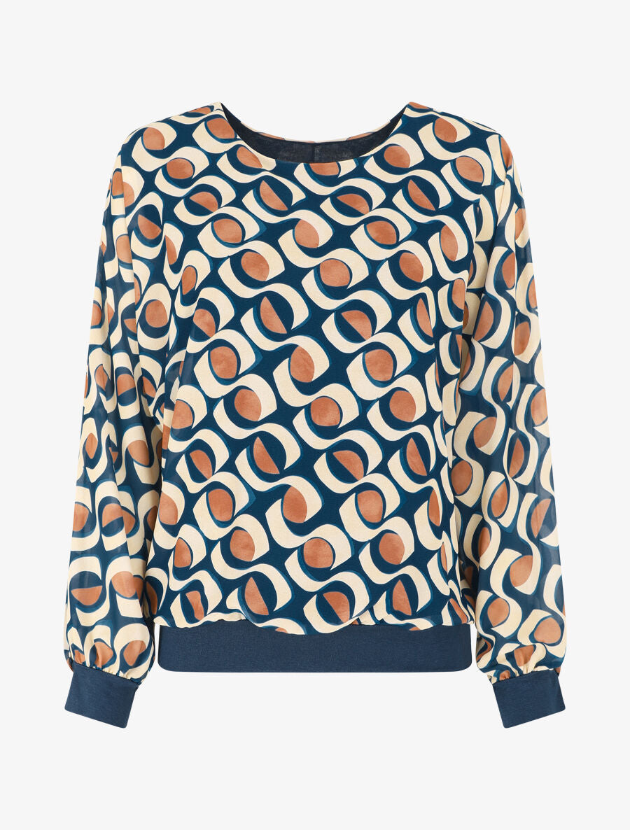 Blouse en voile imprimé graphique - Marine - 5