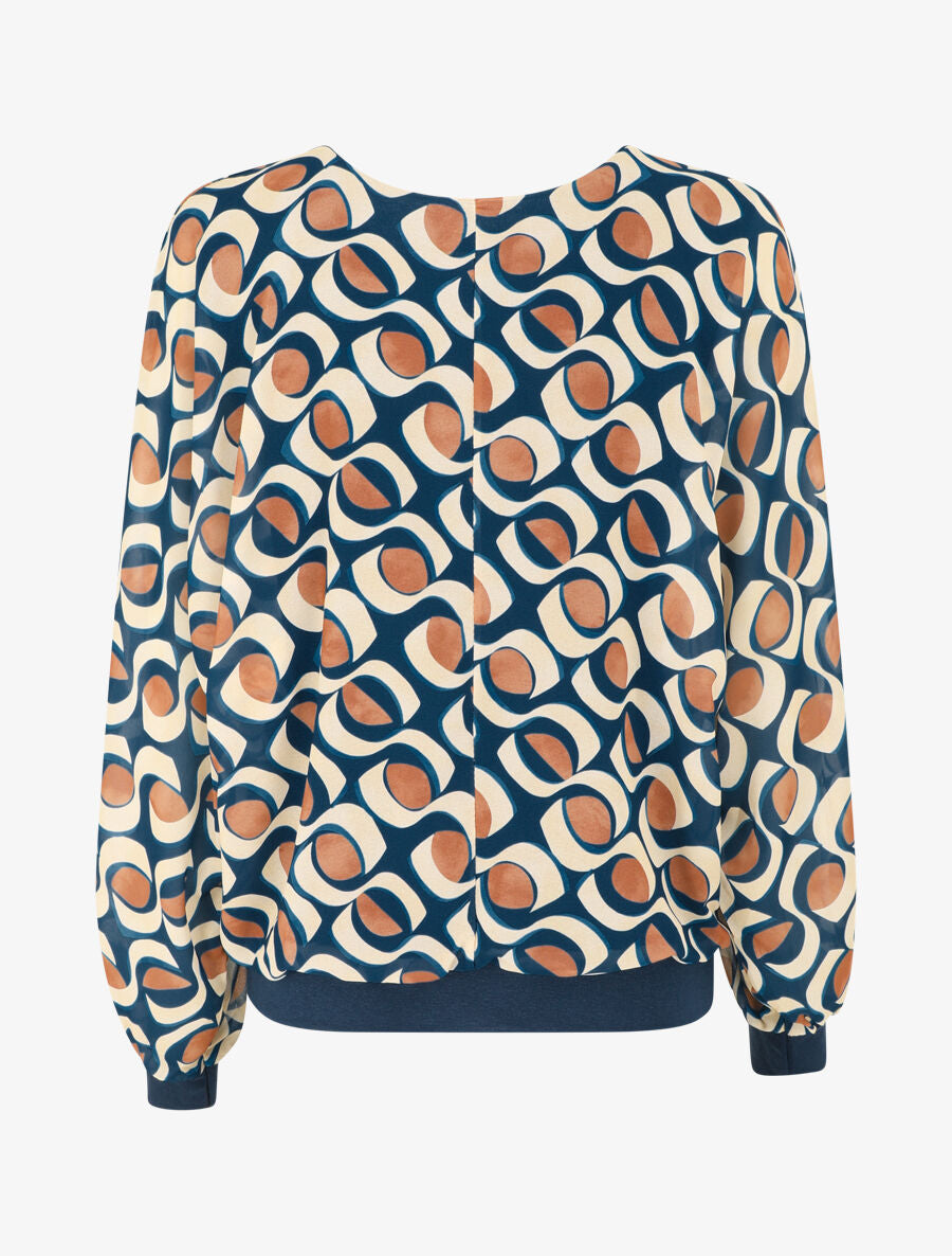 Blouse en voile imprimé graphique - Marine - 2