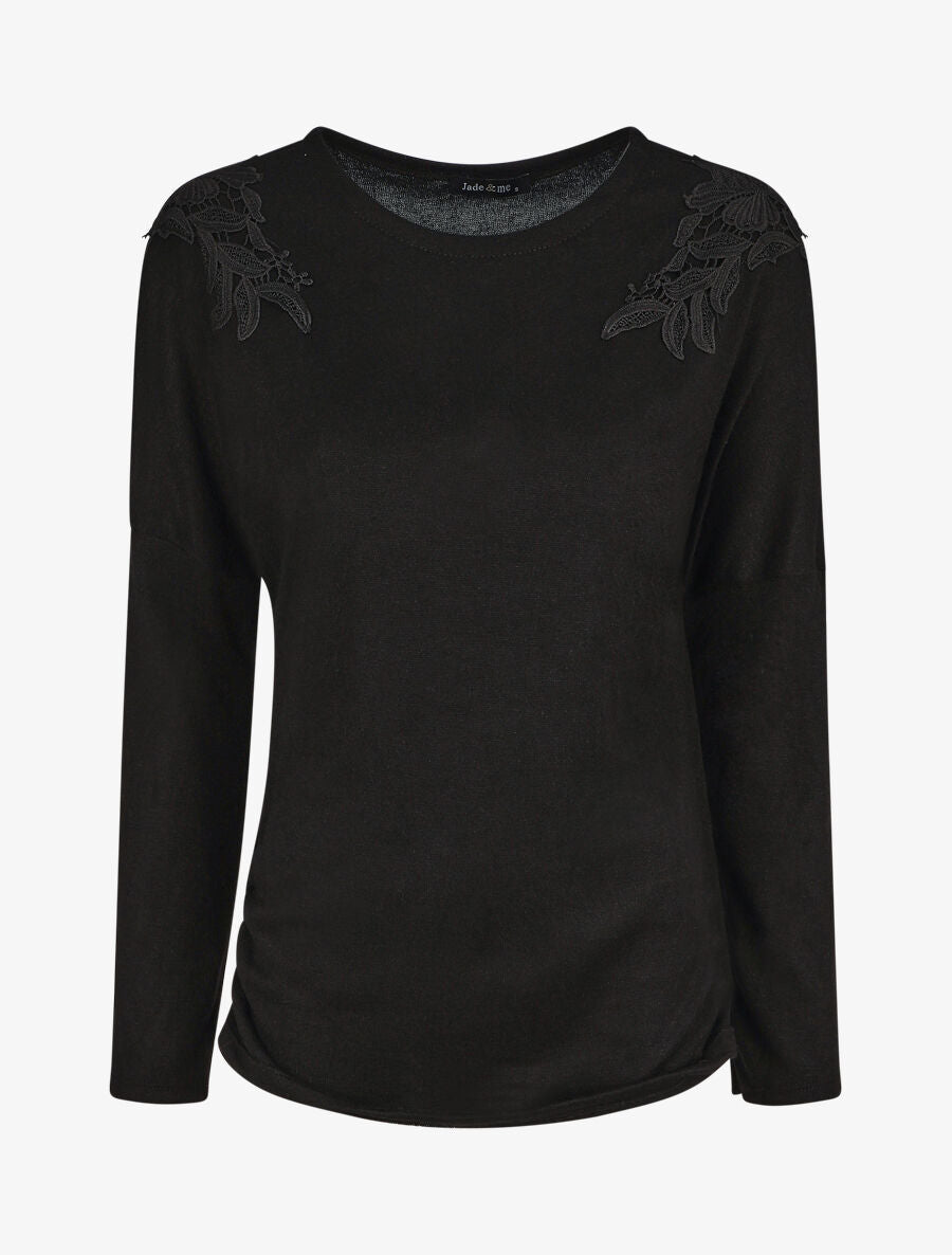 Pull droit empiècements crochet - Noir - 1
