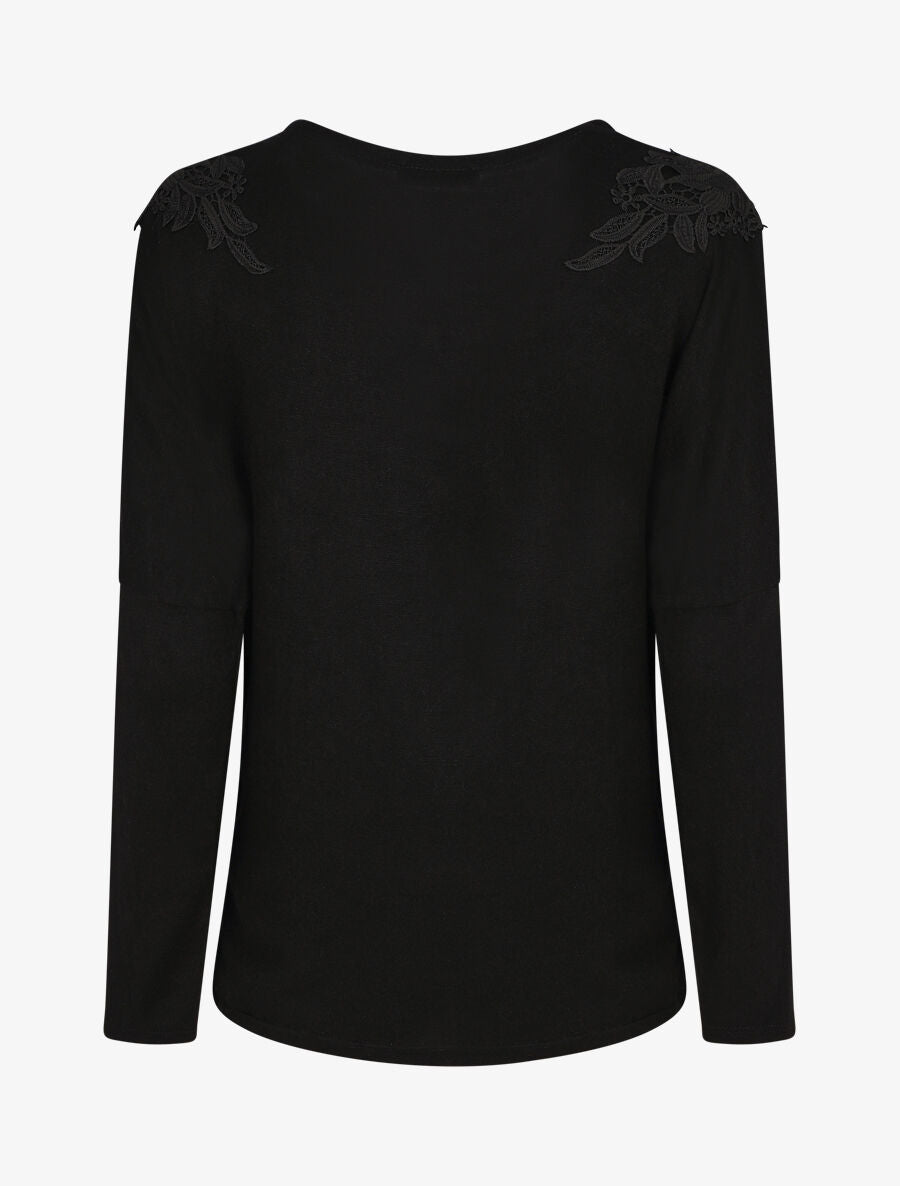 Pull droit empiècements crochet - Noir - 2