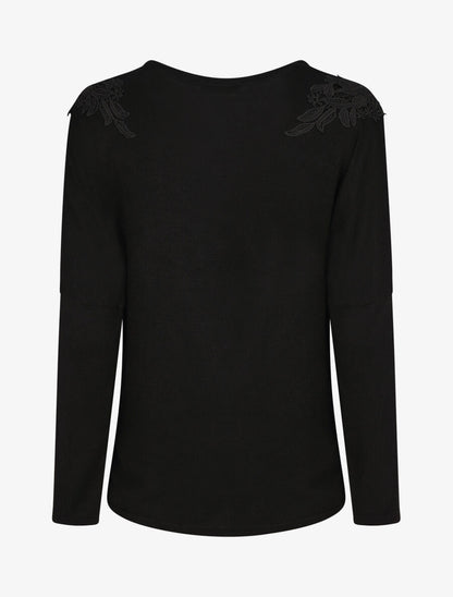 Pull droit empiècements crochet - Noir - 2