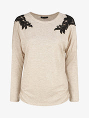 Pull droit empiècements crochet - Beige - 1
