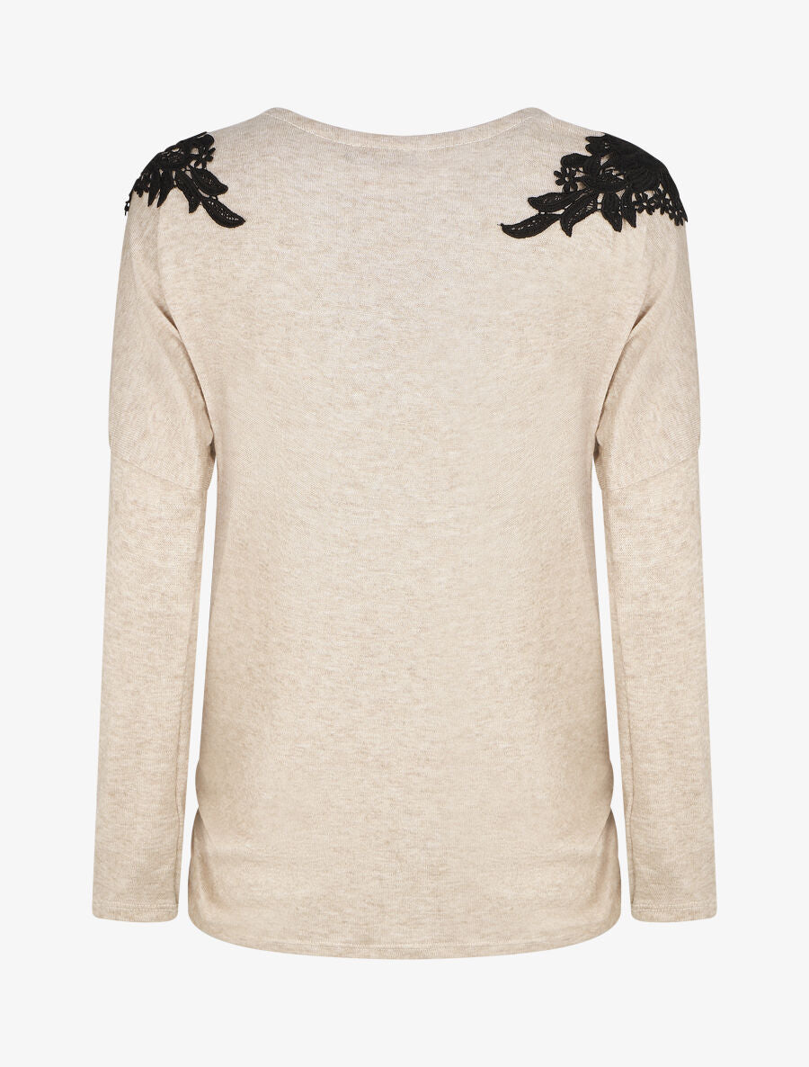 Pull droit empiècements crochet - Beige - 2
