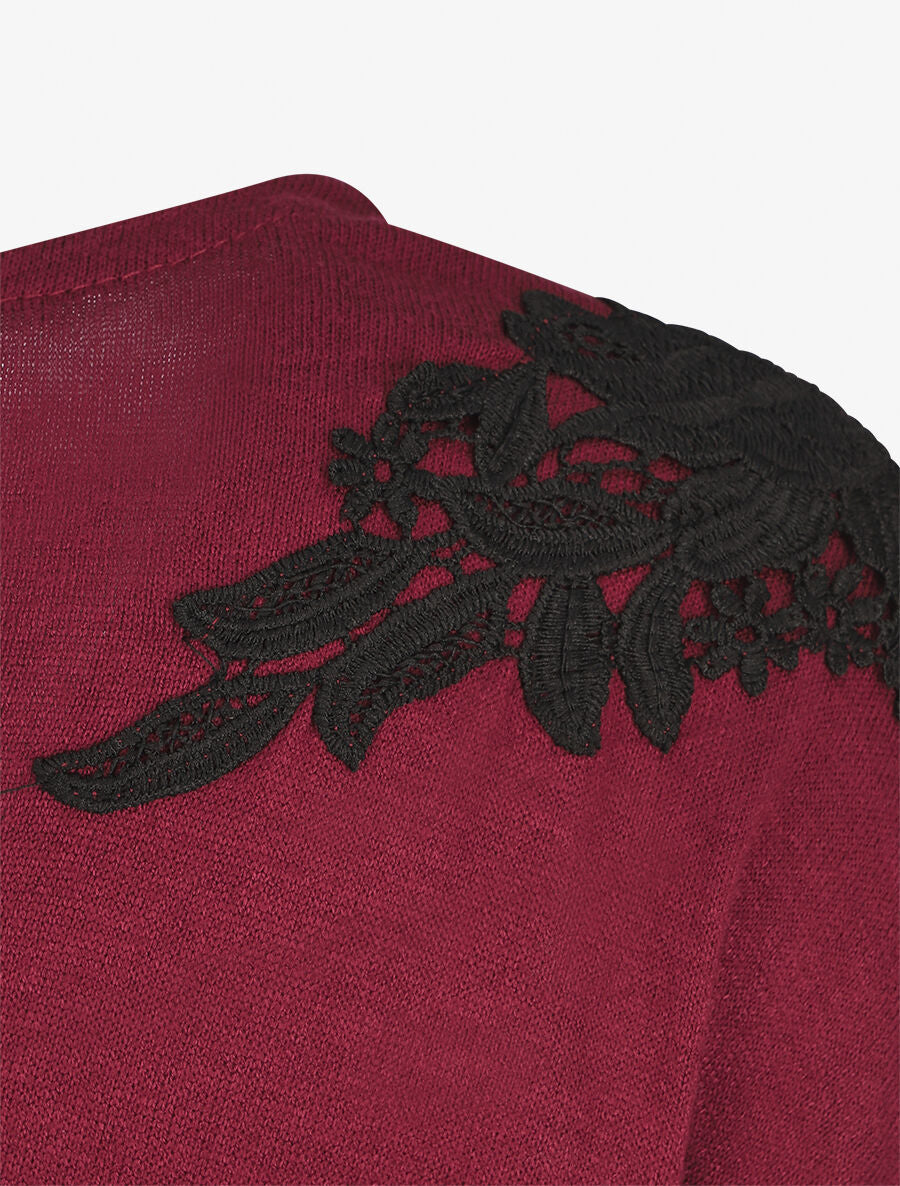 Pull droit empiècements crochet - Bordeaux - 3