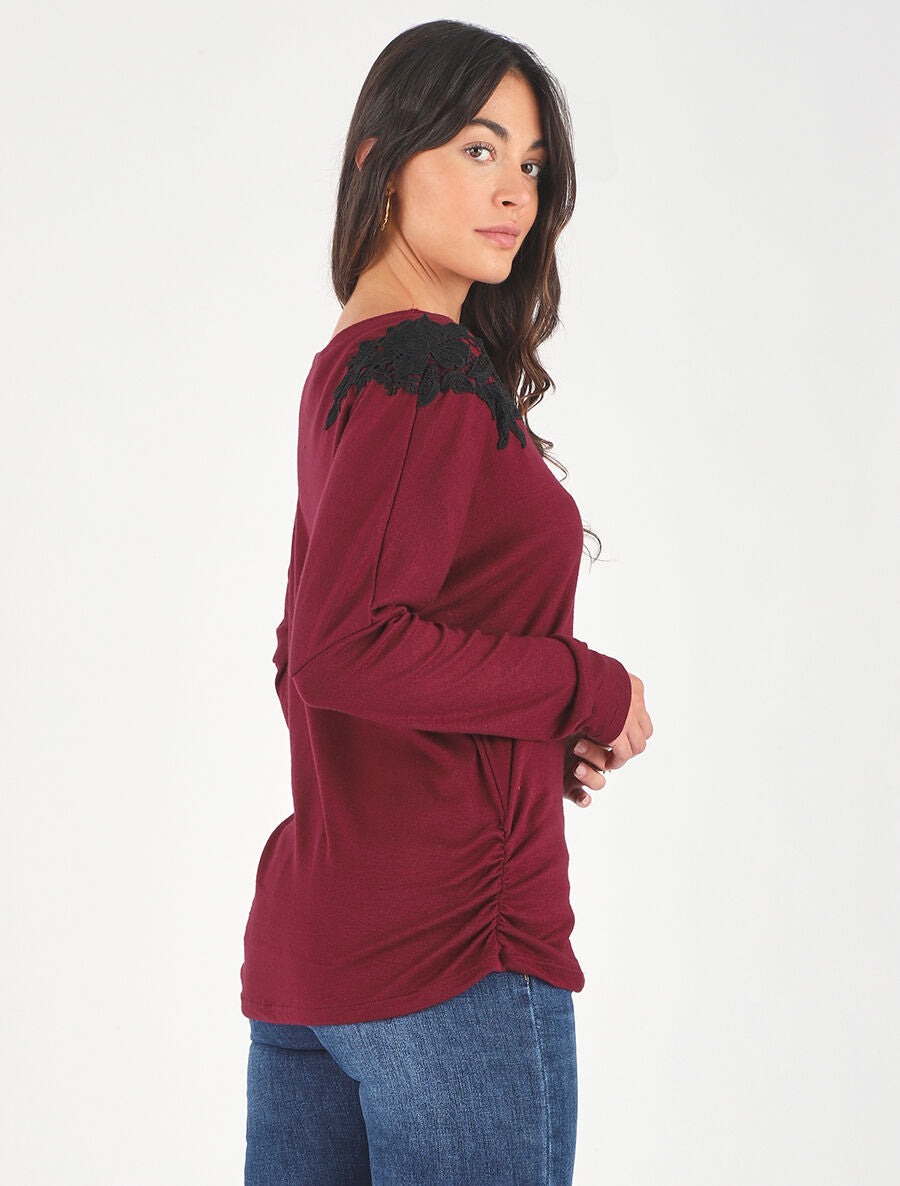 Pull droit empiècements crochet - Bordeaux - 4