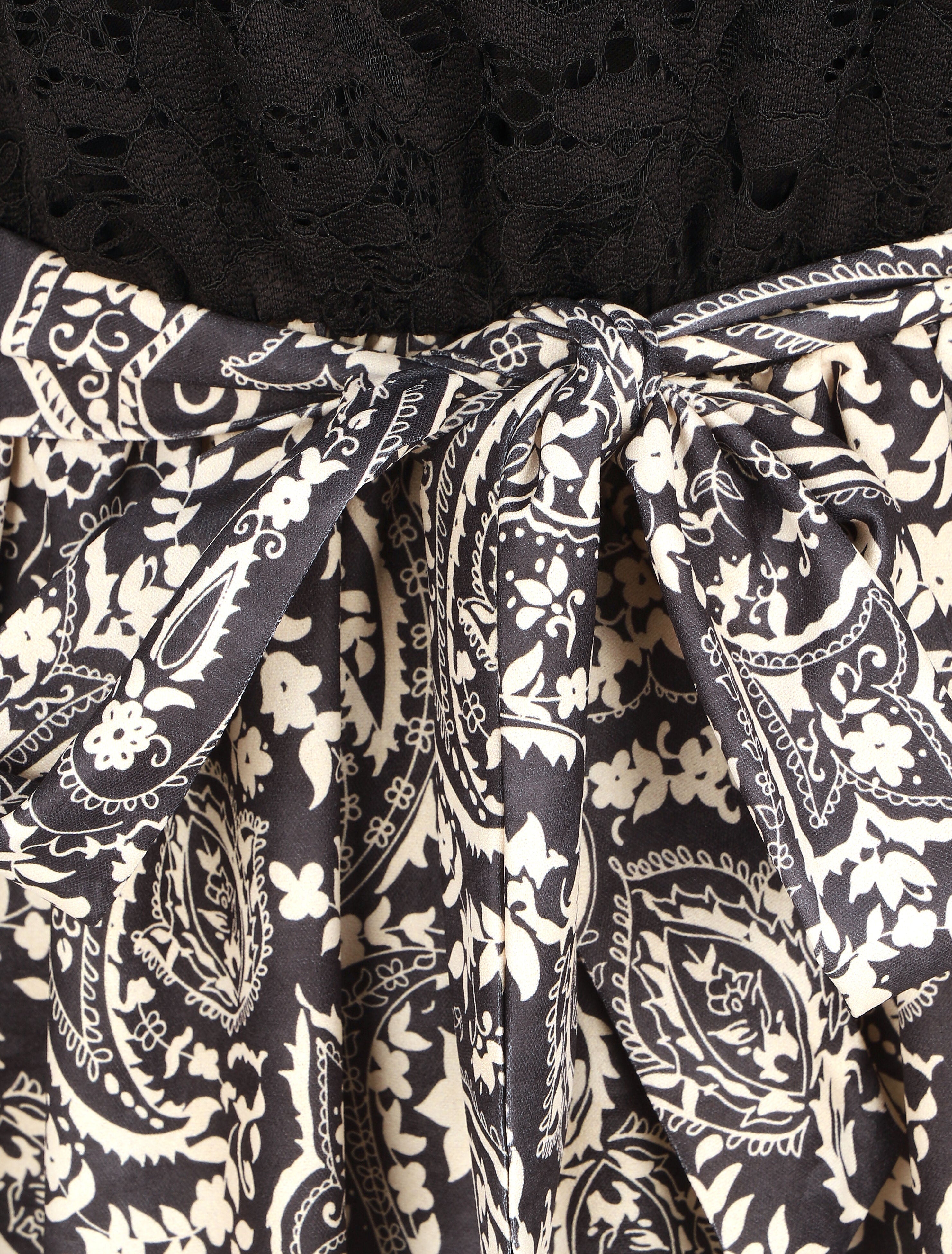 Robe évasée dentelle et imprimé cachemire - Noir - 3
