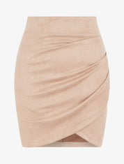 Jupe crayon en suédine style portefeuille - Beige - 1