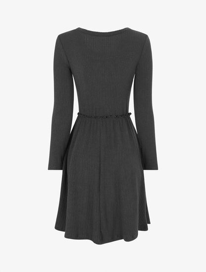 Robe pull longue unie - Noir - 2