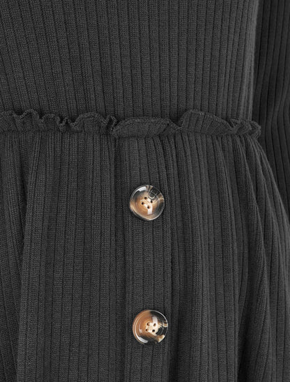 Robe pull longue unie - Noir - 3