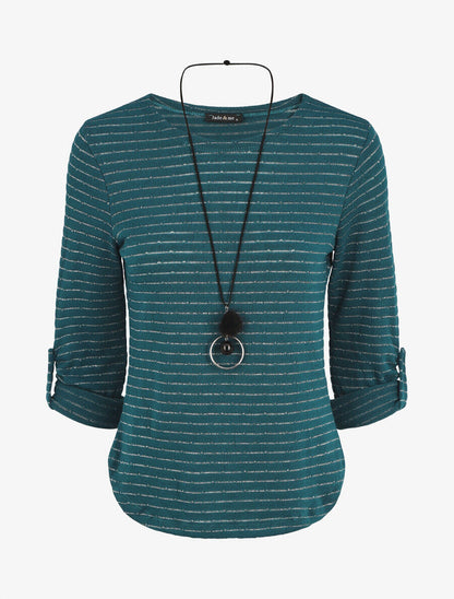 Pull ample à rayures irisées - Bleu canard - 1