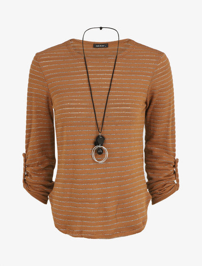 Pull ample à rayures irisées - Camel - 6