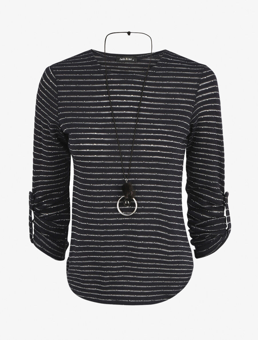 Pull ample à rayures irisées - Marine - 1