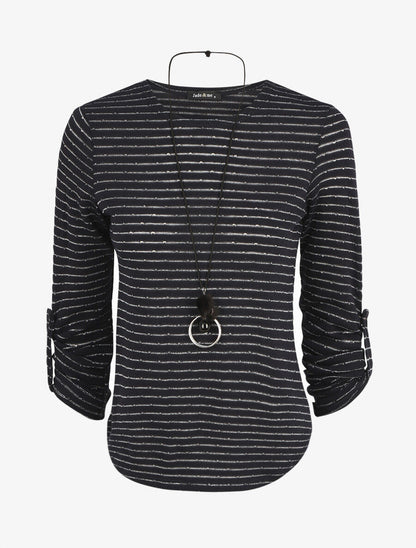 Pull ample à rayures irisées - Marine - 1