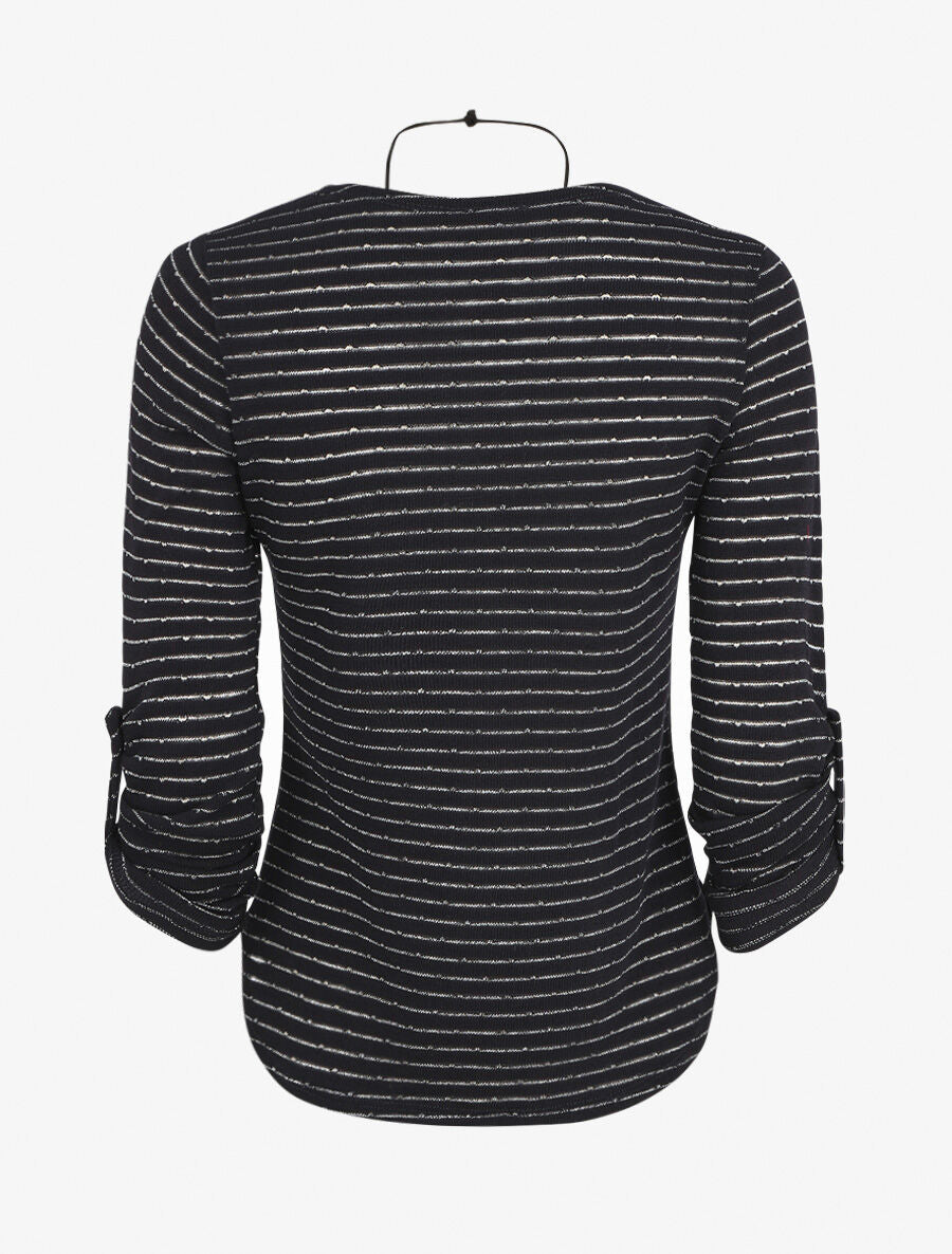 Pull ample à rayures irisées - Marine - 2