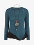 Pull droit rayé bords à volants - Bleu canard - 1