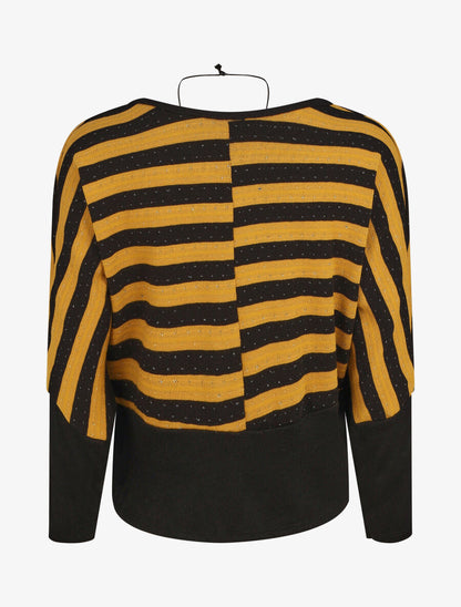 Pull ample à rayures - Noir/moutarde - 2