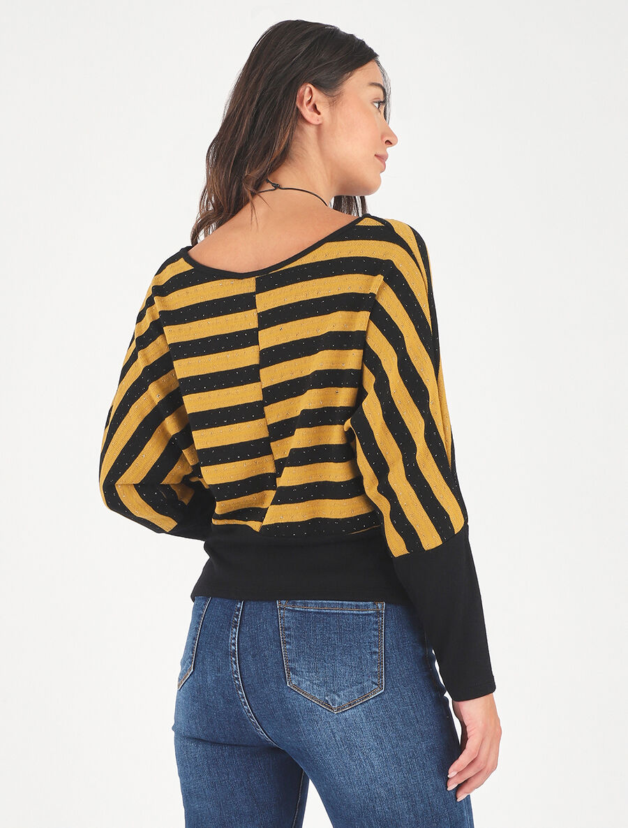 Pull ample à rayures - Noir/moutarde - 5