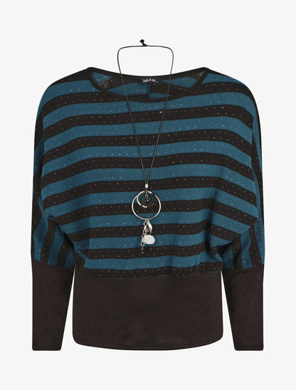 Pull ample à rayures - Noir/bleu canard - 4