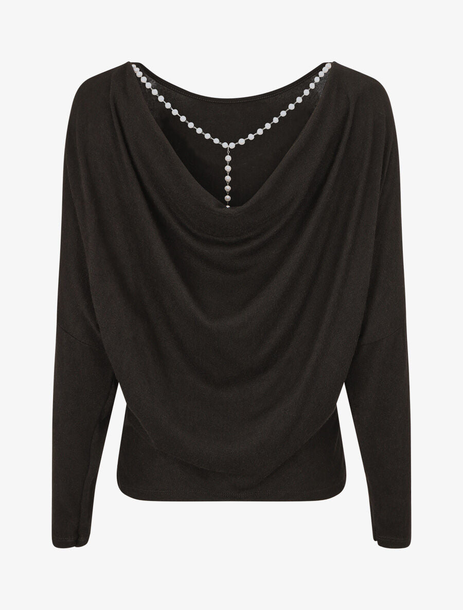 Pull loose dos nu bijou à perles - Noir - 2