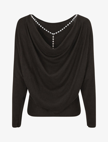 Pull loose dos nu bijou à perles - Noir - 2