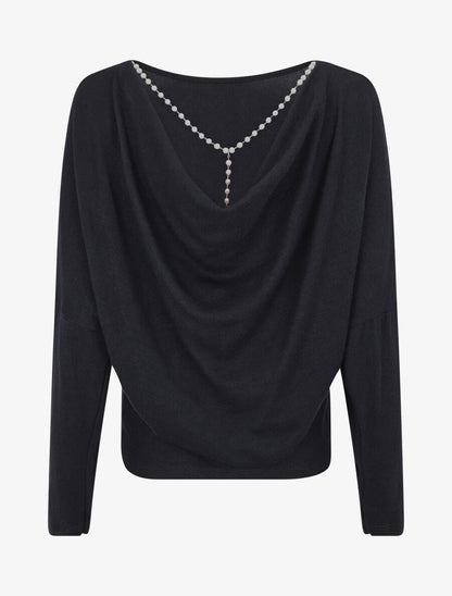 Pull loose dos nu bijou à perles - Marine - 2