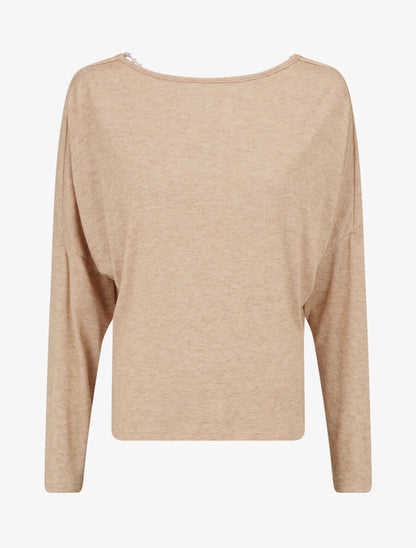 Pull loose dos nu bijou à perles - Beige - 1