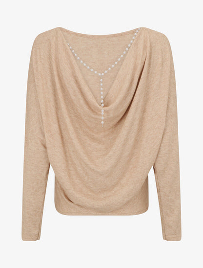 Pull loose dos nu bijou à perles - Beige - 2